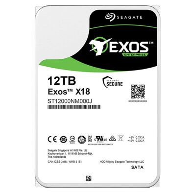 Seagate Exos X18 ST12000NM000J ฮาร์ดไดรฟ์ภายใน 12TB 7200 RPM แคช 256MB SATA 6Gb/s CMR Enterprise HDD สำหรับการจัดเก็บเซิร์ฟเวอร์ 24/7