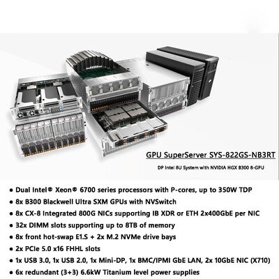 SuperServer SYS 822GS NB3RT B300 Blackwell Ultra SXM GPU Dual Xeon 6700 Series Processors 8X 800G NICs HGX 8 GPU Server AIDC&HPC